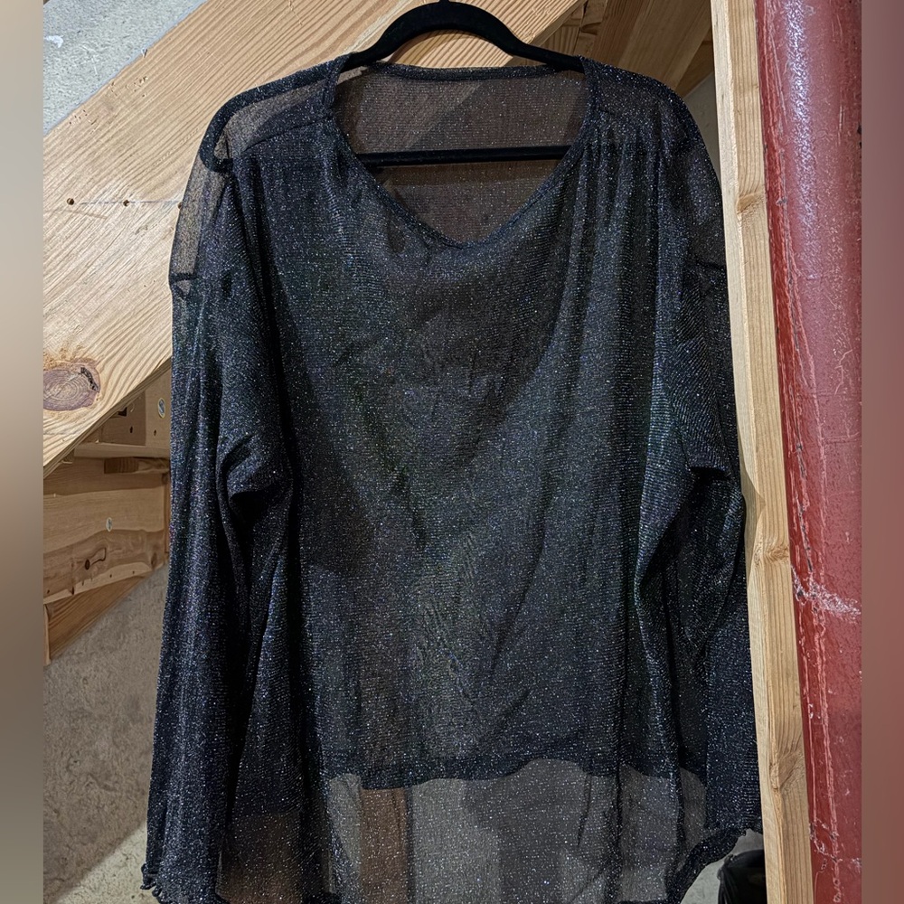 SHEIN Black Sparkle Sheer Blouse